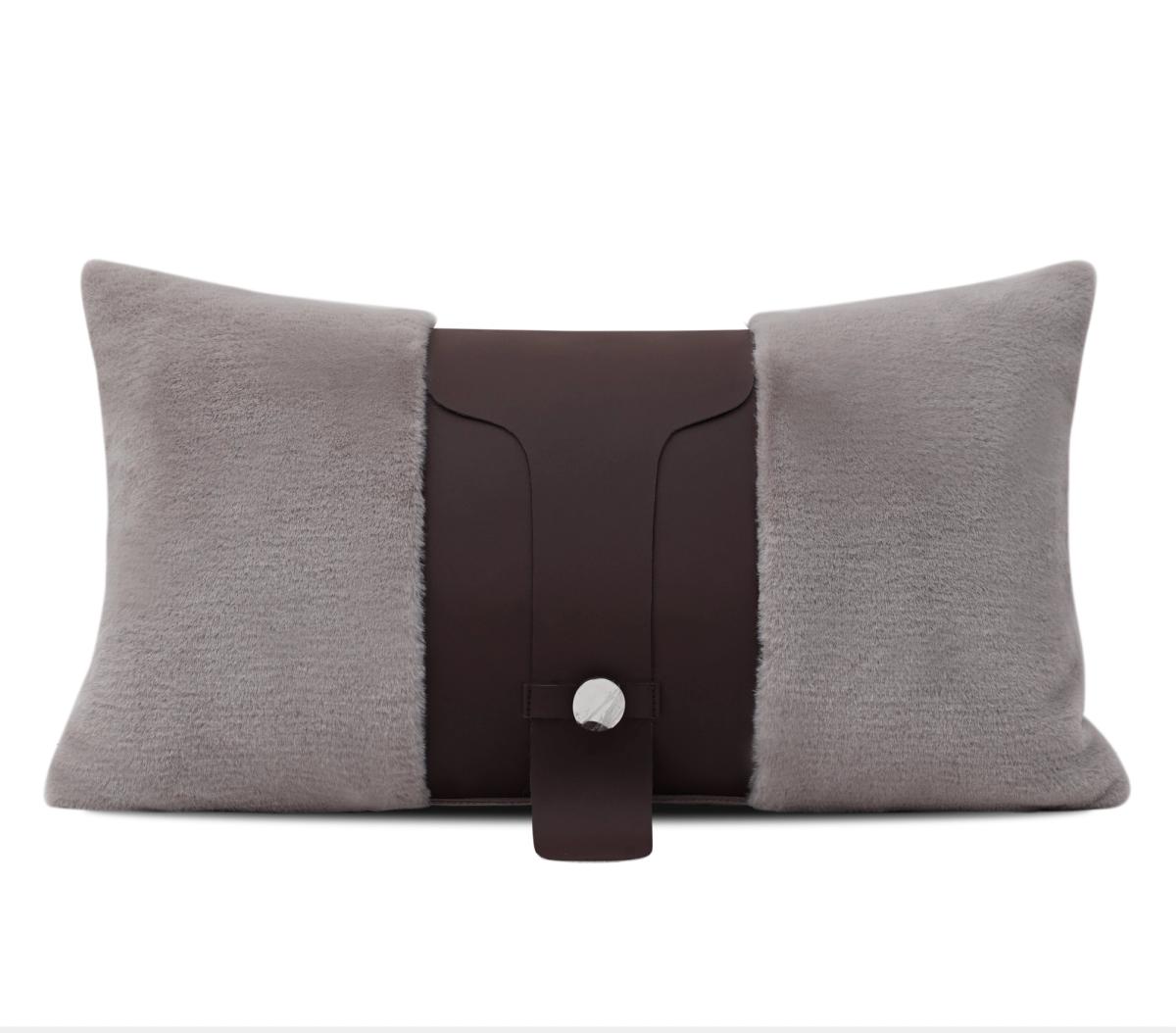 Taupe Velvet Button Lumbar Cushion Cover