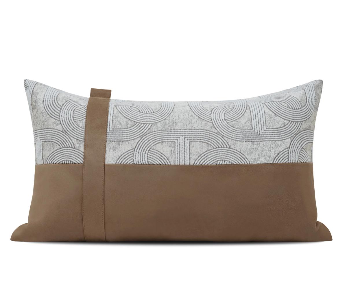 Ivory & Tan Horizontal Band Lumbar Cushion Cover