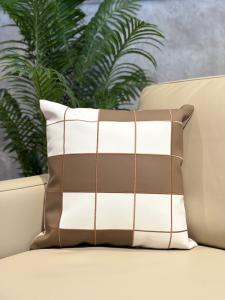 Brown & Cream Check Cushion Cover