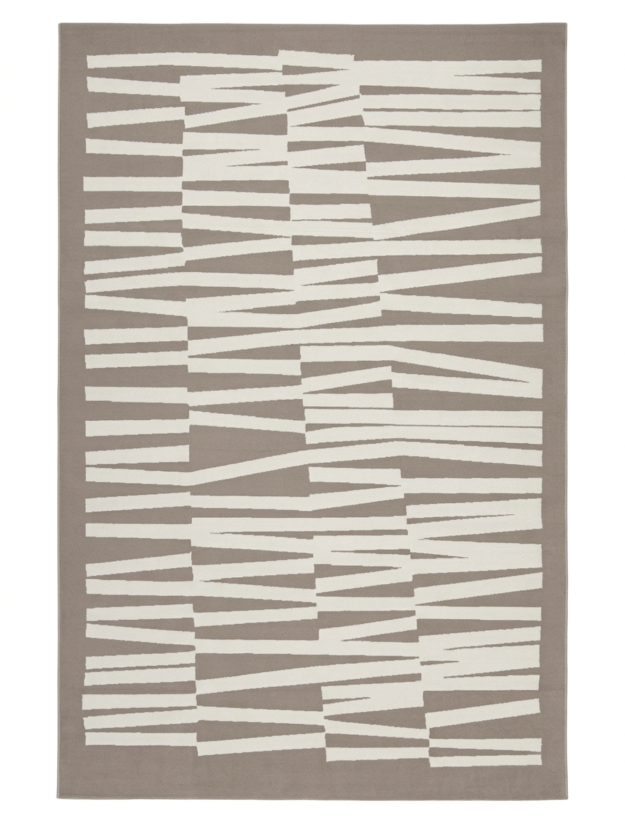 Layered Strip Rug — Grey with Ivory Architectural Bars