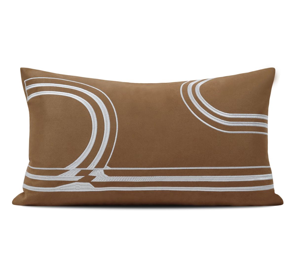 Caramel Line-Motif Lumbar Cushion Cover