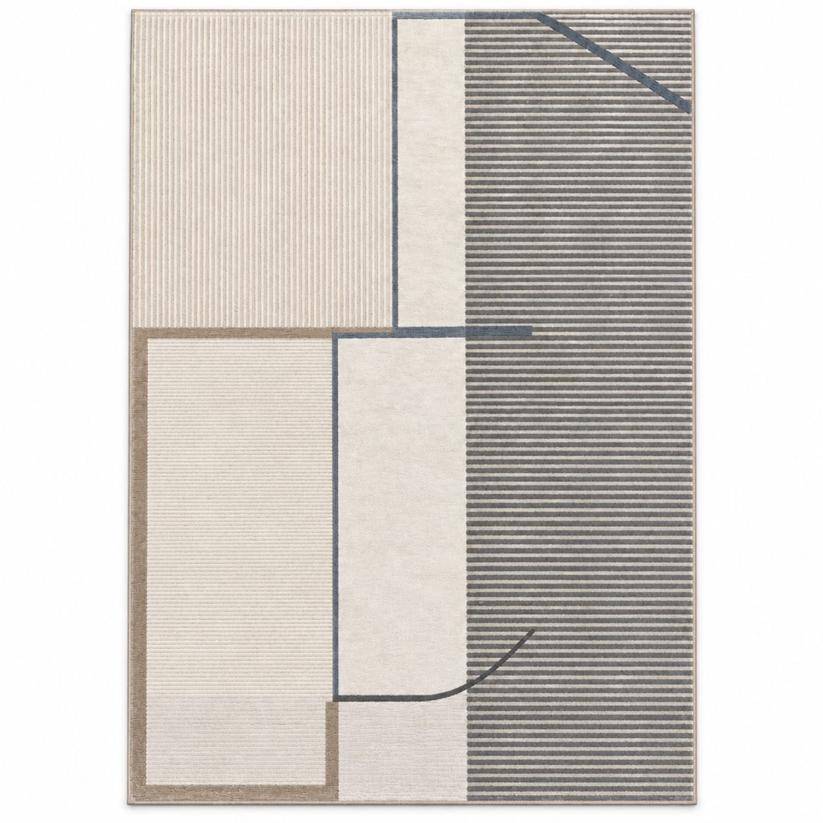 Architectural Block Rug — Ivory, Grey Stripe & Blue Line