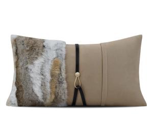 Tan Faux-Fur Buckle Lumbar Cushion Cover