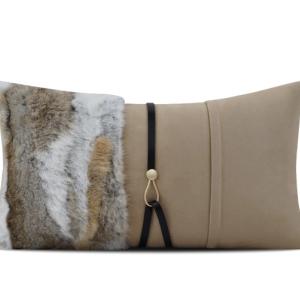 Tan Faux-Fur Buckle Lumbar Cushion Cover