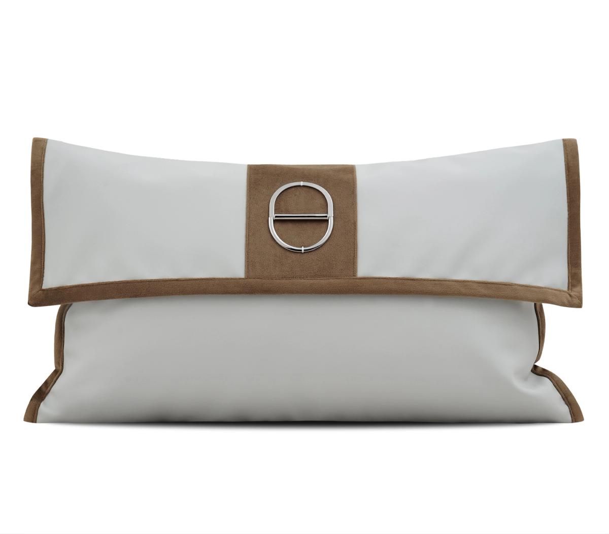 Ivory & Grey Banded Emblem Lumbar Cushion Cover