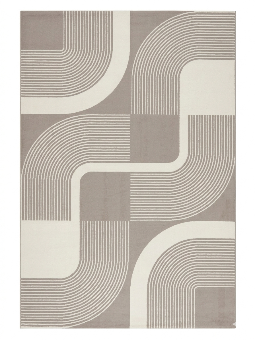 Bauhaus Curve Rug — Grey with Cream Arch & S-Curve Forms