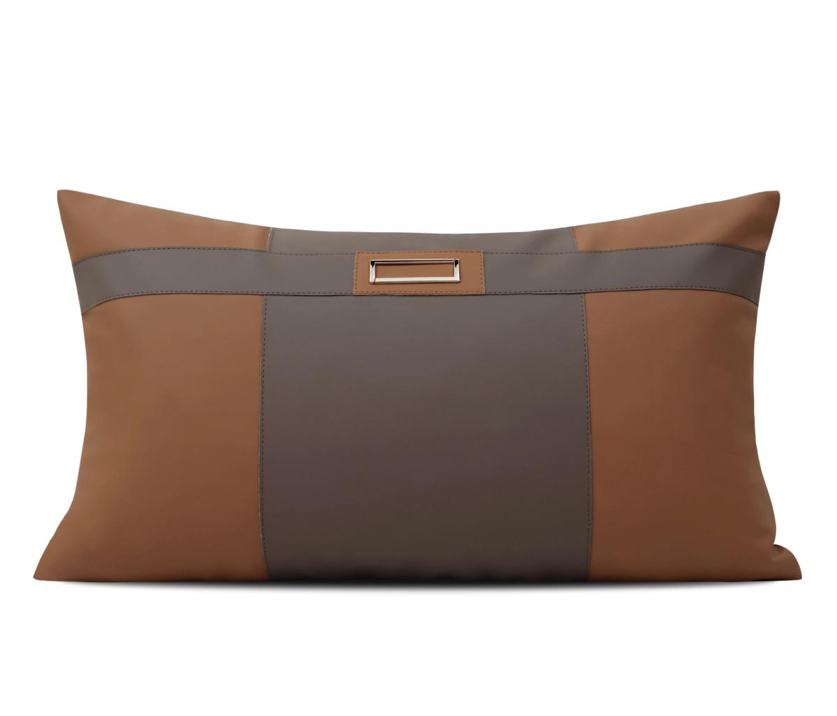 Brown & Cream Colour-Block Lumbar Cushion Cover