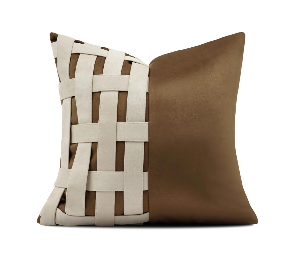 Brown Colour-Block Panel Cushion Cover