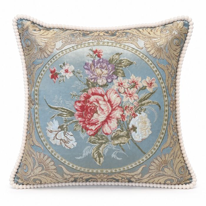 Powder Blue Rose Medallion Cushion
