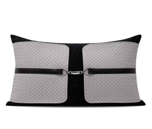 Ivory & Black Colour-Block Lumbar Cushion Cover