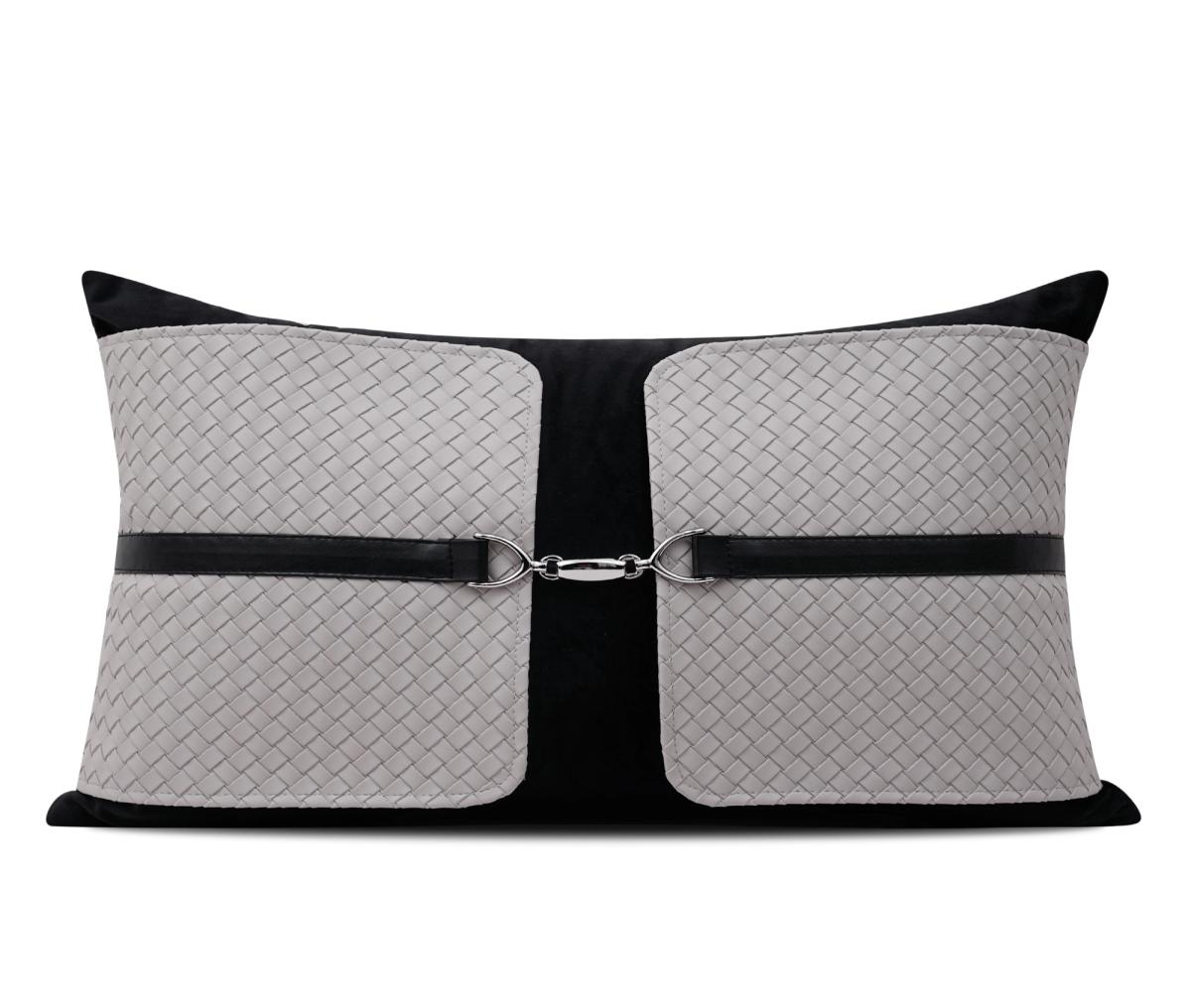 Ivory & Black Colour-Block Lumbar Cushion Cover