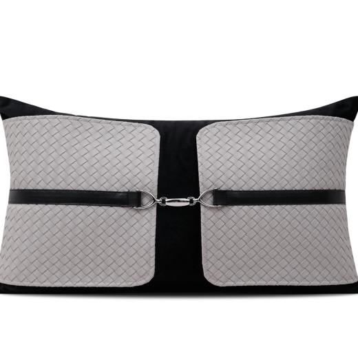 Ivory & Black Colour-Block Lumbar Cushion Cover