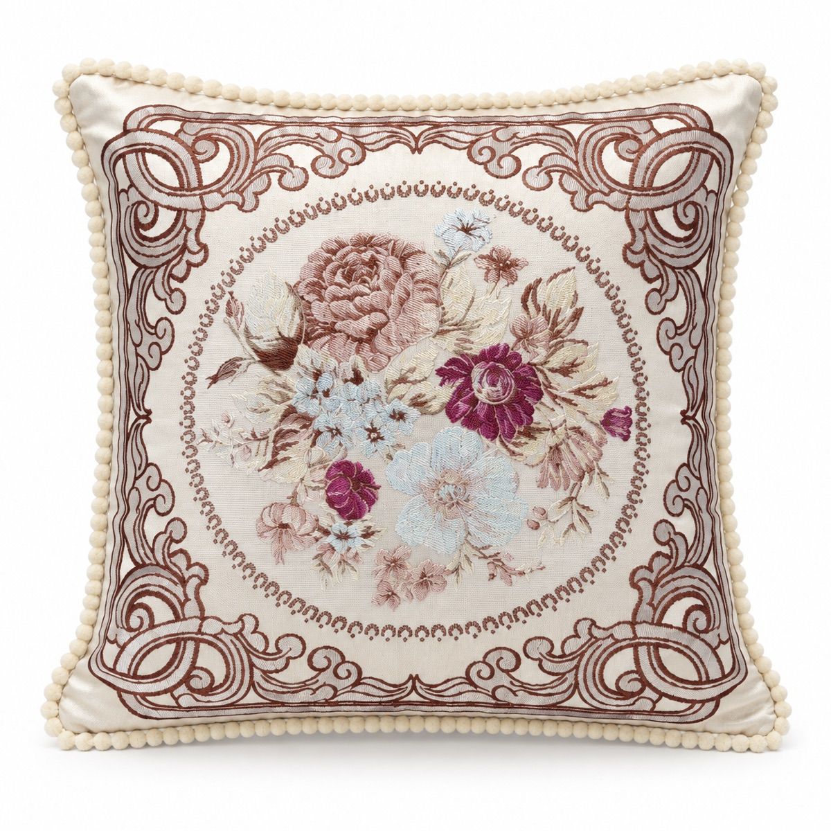 Rose Floral Scroll Frame Cushion
