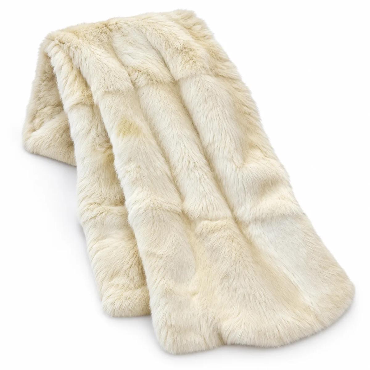 Ivory Long-Pile Faux-Fur Throw