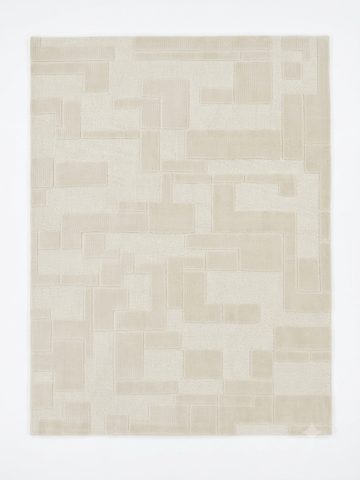 Cream Tonal Block Rug — Carved Cube Pattern