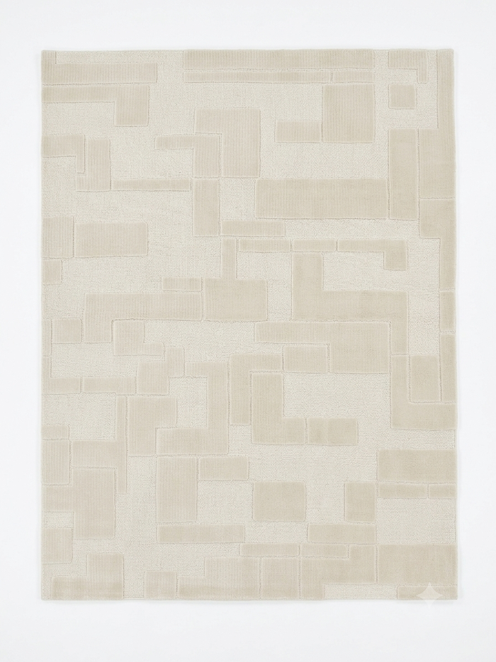 Cream Tonal Block Rug — Carved Cube Pattern