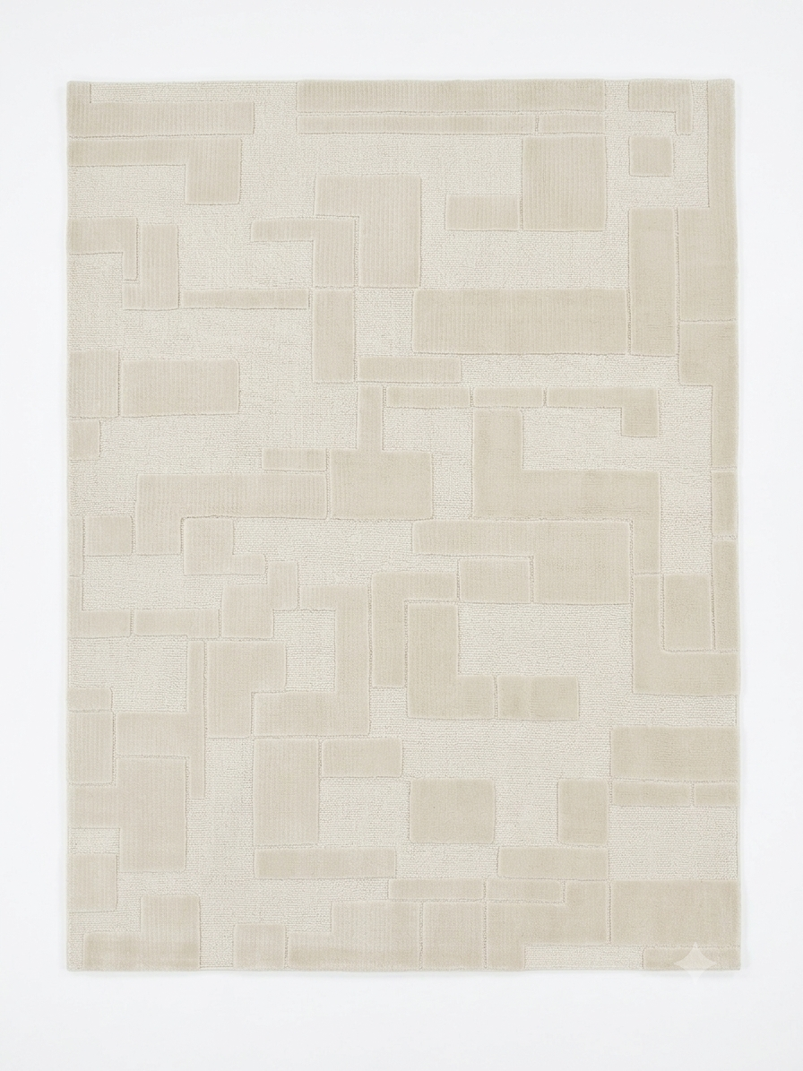 Cream Tonal Block Rug — Carved Cube Pattern