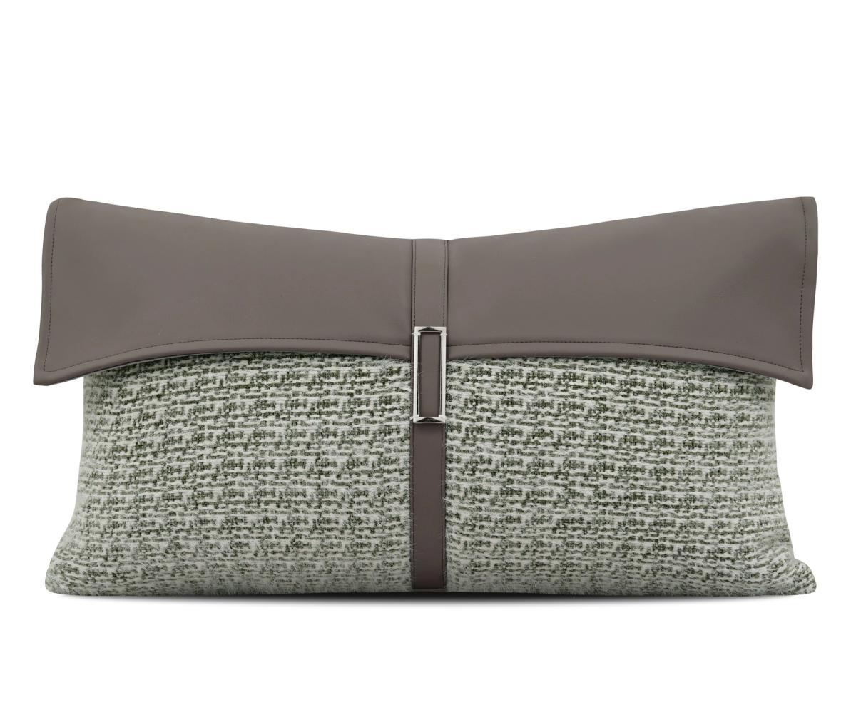 Brown & Green Colour-Block Lumbar Cushion Cover