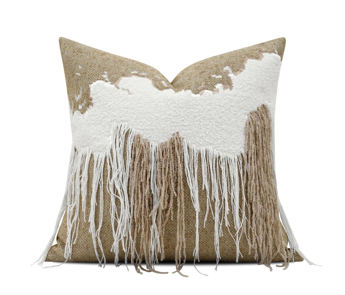 Cream Fringed Texture Lumbar Cushion Cover