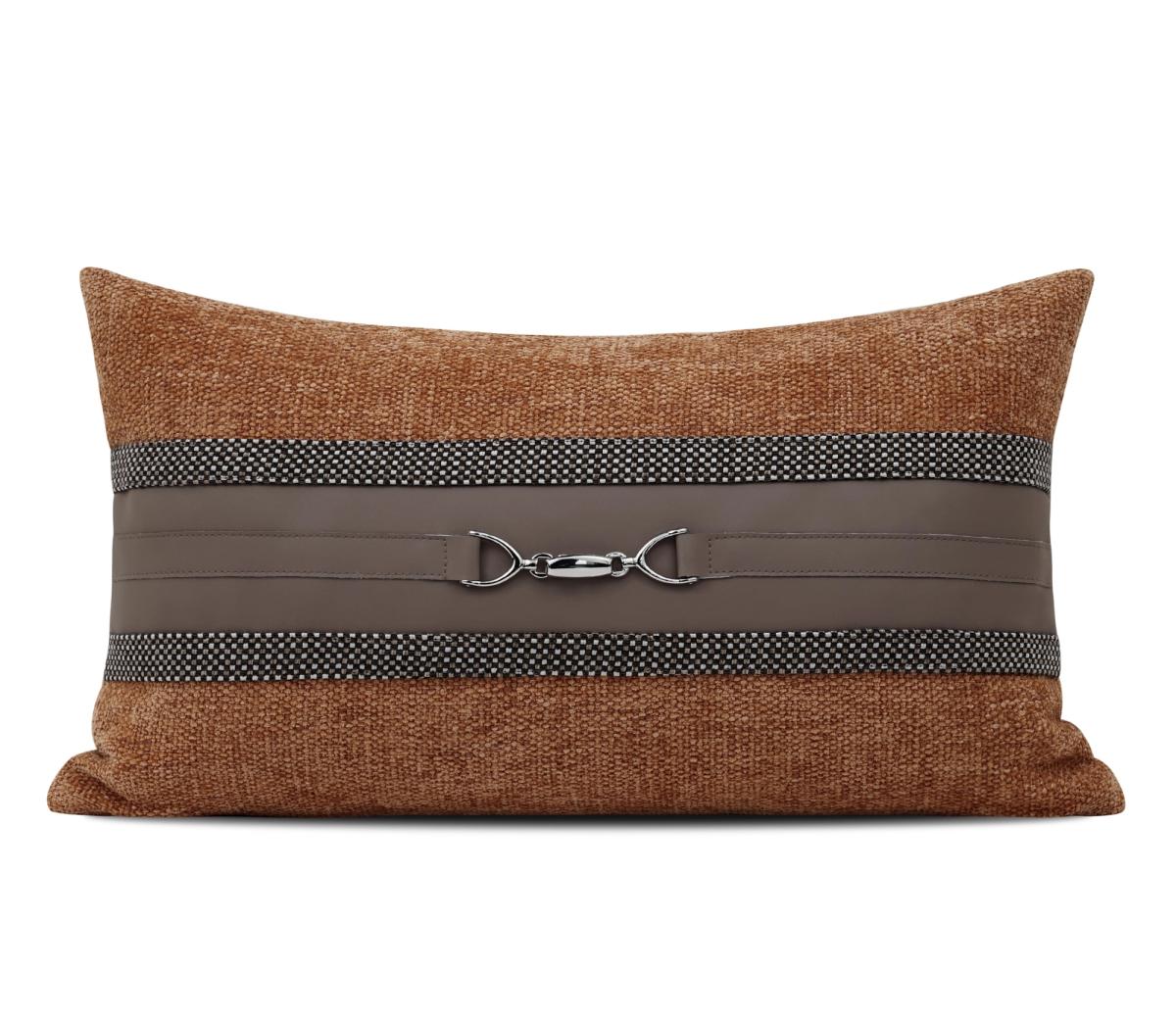 Tan Faux-Leather Lumbar Cushion Cover