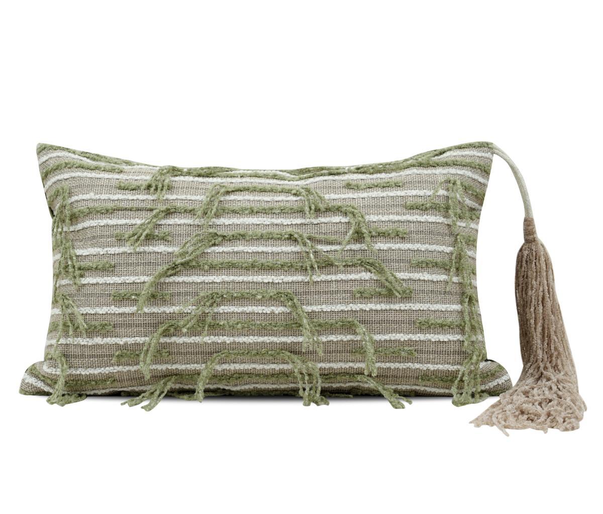 Sage Stripe Lumbar Cushion Cover