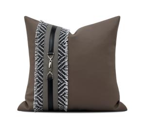 Brown Beaded Stripe Cushion Cover