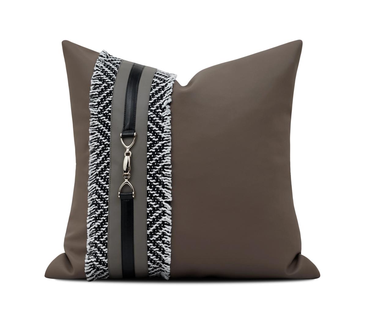 Brown Beaded Stripe Cushion Cover