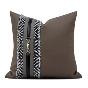 Brown Beaded Stripe Cushion Cover