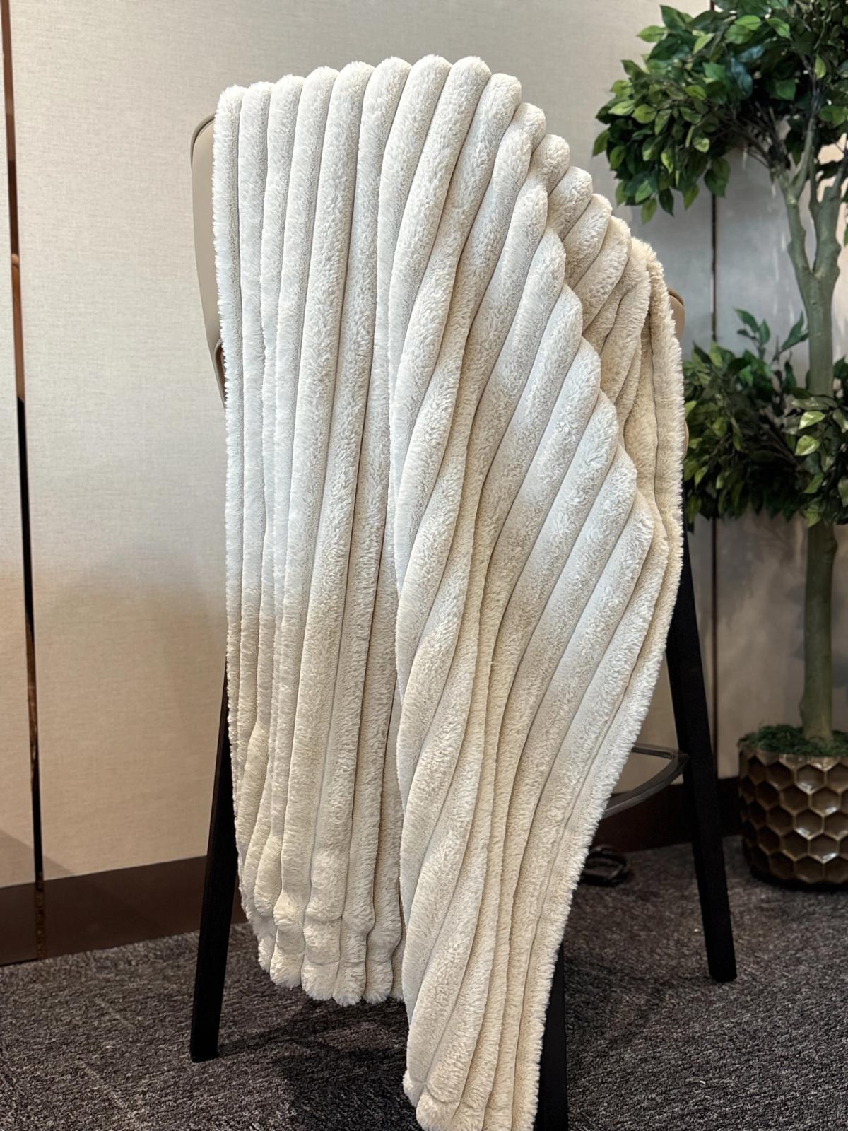 Ivory Channel-Quilted Plush Throw