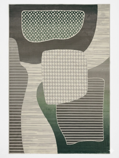 Modernist Abstract Rug — Sage, Cream, Charcoal Shapes