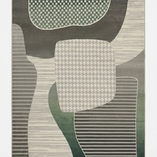 Modernist Abstract Rug — Sage, Cream, Charcoal Shapes