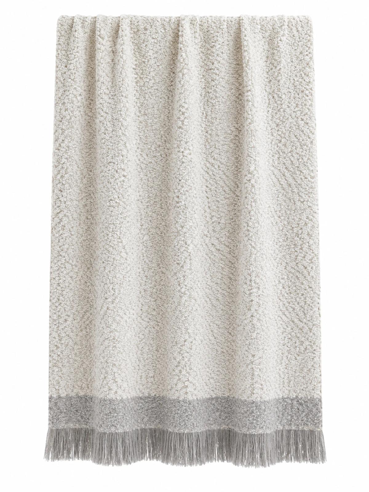 Grey Colourblock Bouclé Throw with Fringe