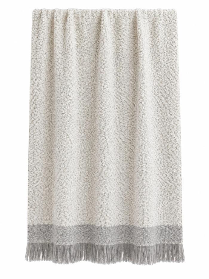 Grey Colourblock Bouclé Throw with Fringe