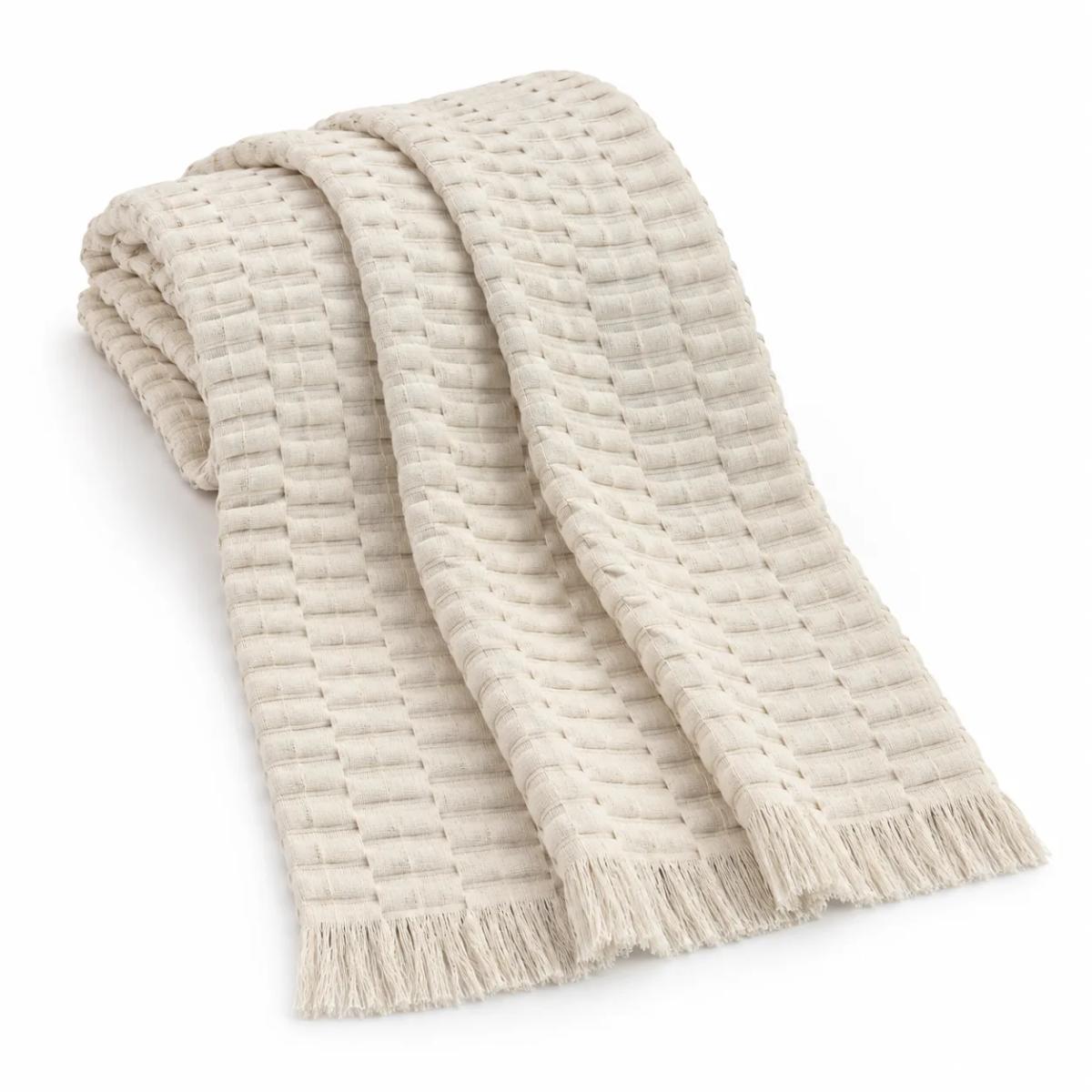 Ivory Channel-Tufted Throw