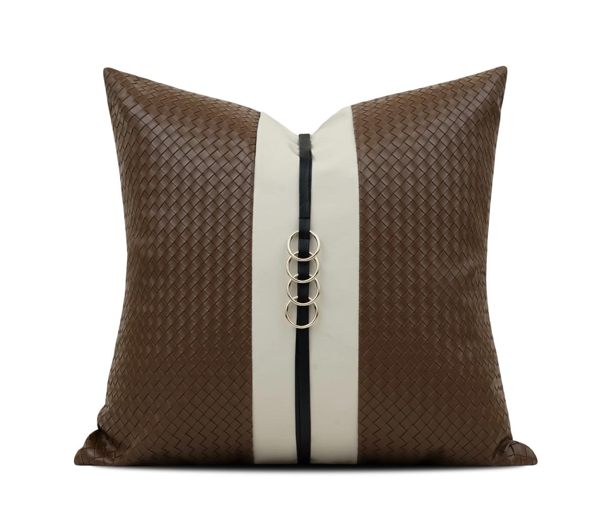 Brown Ribbed & Cream Band Cushion Cover