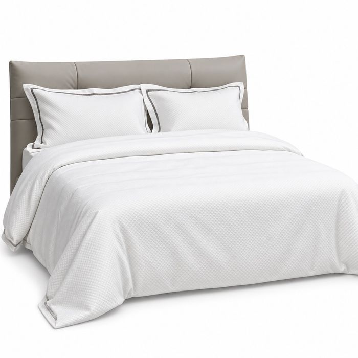 White Waffle Duvet Cover Set with Grey Border Trim — King