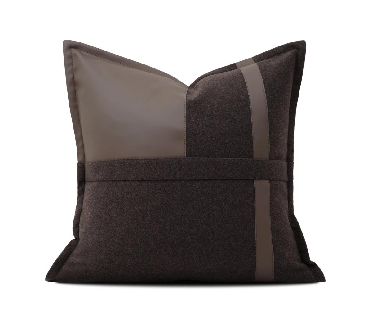 Dark Brown Colour-Block Cushion Cover