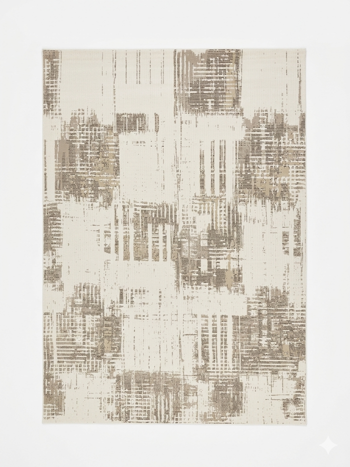 Weathered Plaid Rug — Cream with Brown Distressed Grid