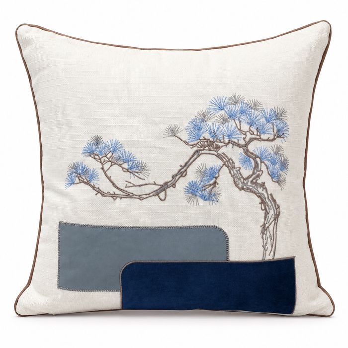 Ivory Blue Tree Cushion