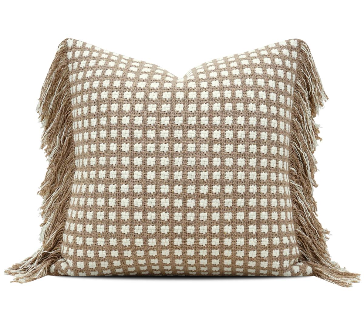 Tan Beaded Stripe Lumbar Cushion Cover