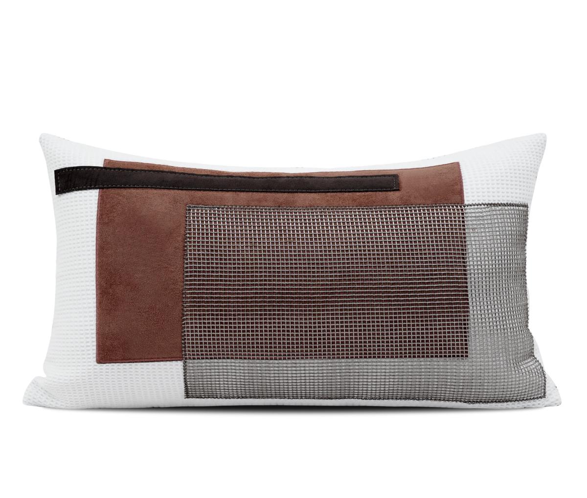 Ivory & Maroon Colour-Block Lumbar Cushion Cover