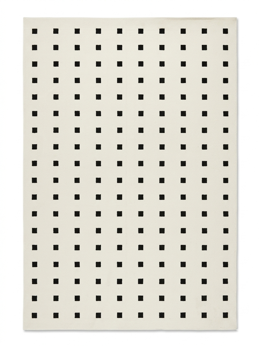 Pin-Dot Rug — Ivory with Black Square Grid