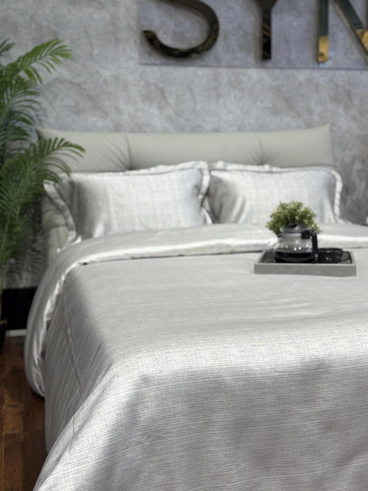 Cool Grey Micro-Stripe Duvet Cover Set — King