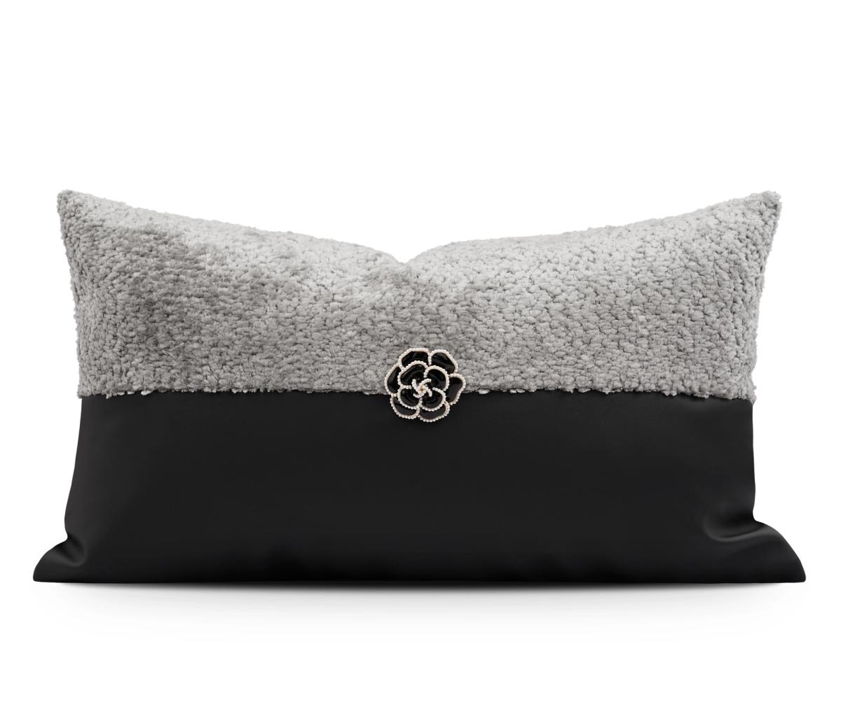 Charcoal Velvet Solid Lumbar Cushion Cover