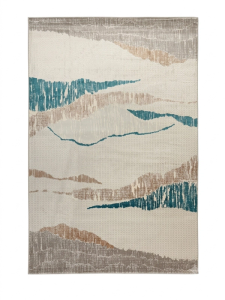 Watercolour Mountain Rug — Beige, Cream & Teal Landscape