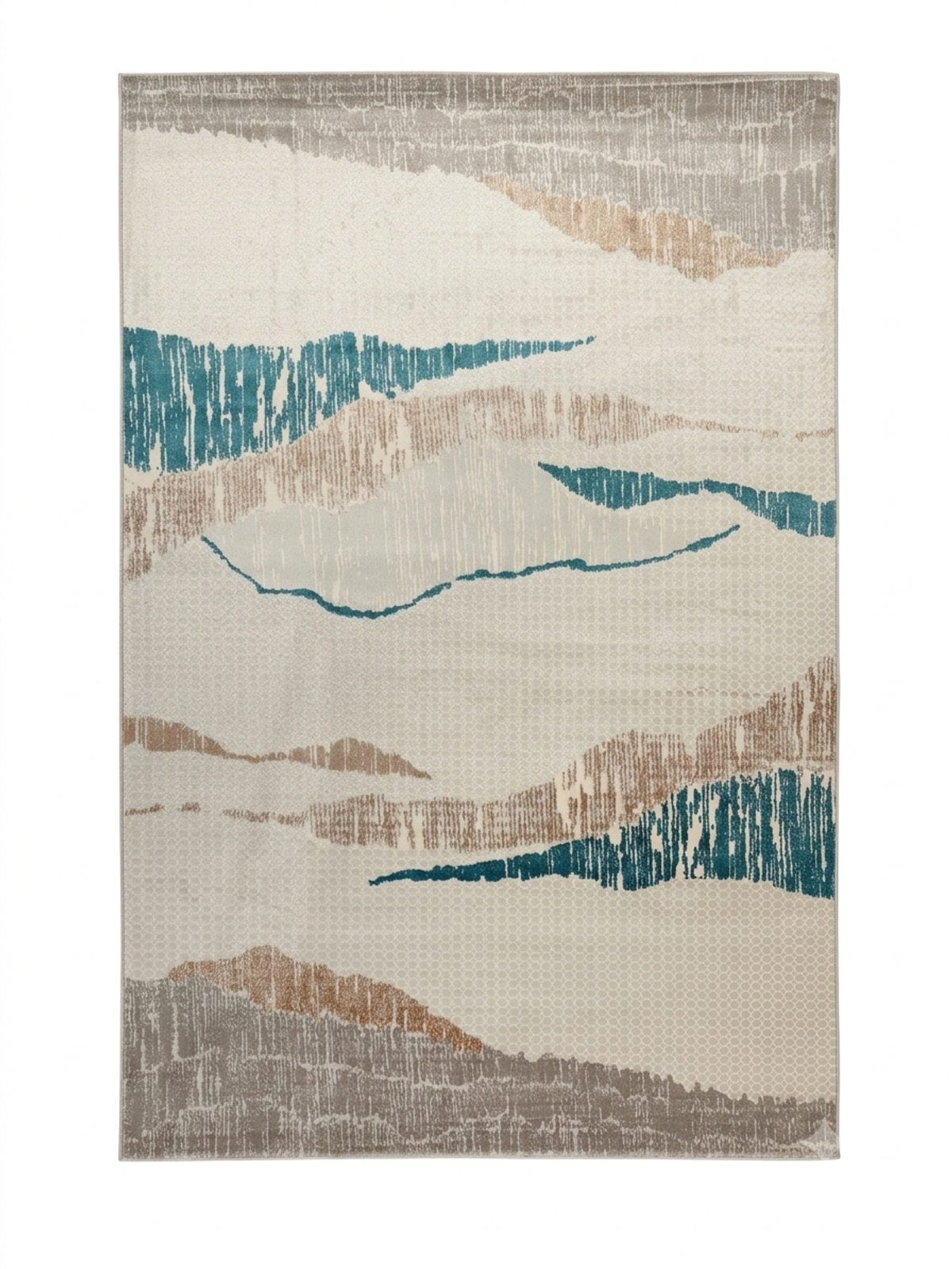 Watercolour Mountain Rug — Beige, Cream & Teal Landscape
