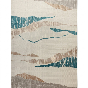 Watercolour Mountain Rug — Beige, Cream & Teal Landscape