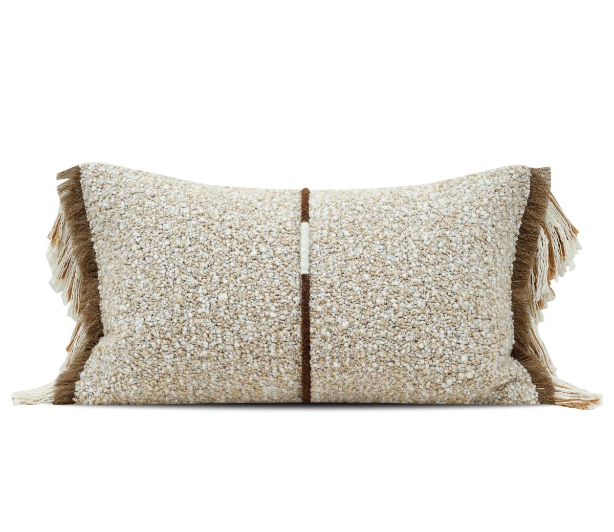 Cream Geometric Weave Lumbar Cushion Cover