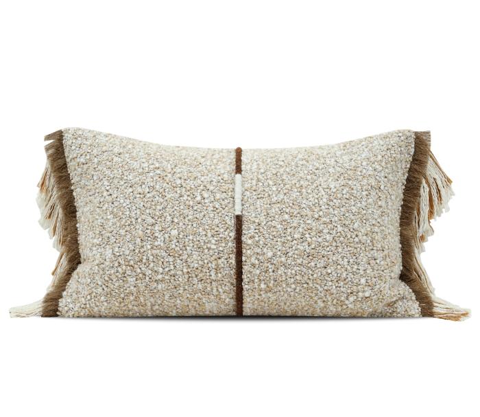 Cream Geometric Weave Lumbar Cushion Cover