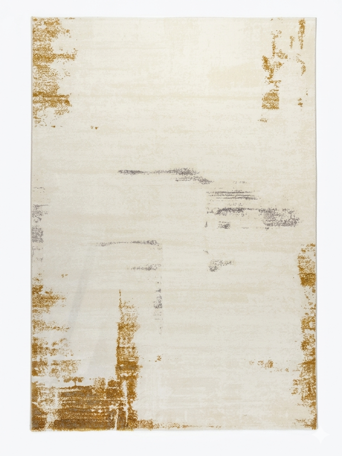 Aged Corner Wash Rug — Ivory with Ochre Distressed Edges